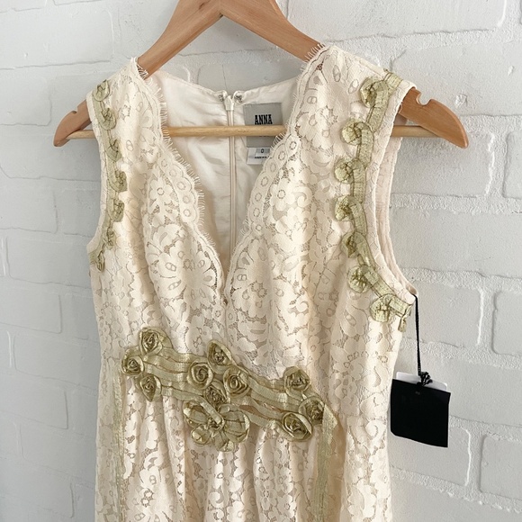 NWT Anna Sui Anthropologie Lonoke Crochet Ivory Cream Lace Sheath Dress Size 0 - Picture 15 of 16